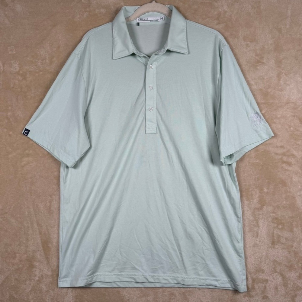 Criquet Mens L Pima Cotton Blend Short Sleeve Polo Shirt Mint Green Performance